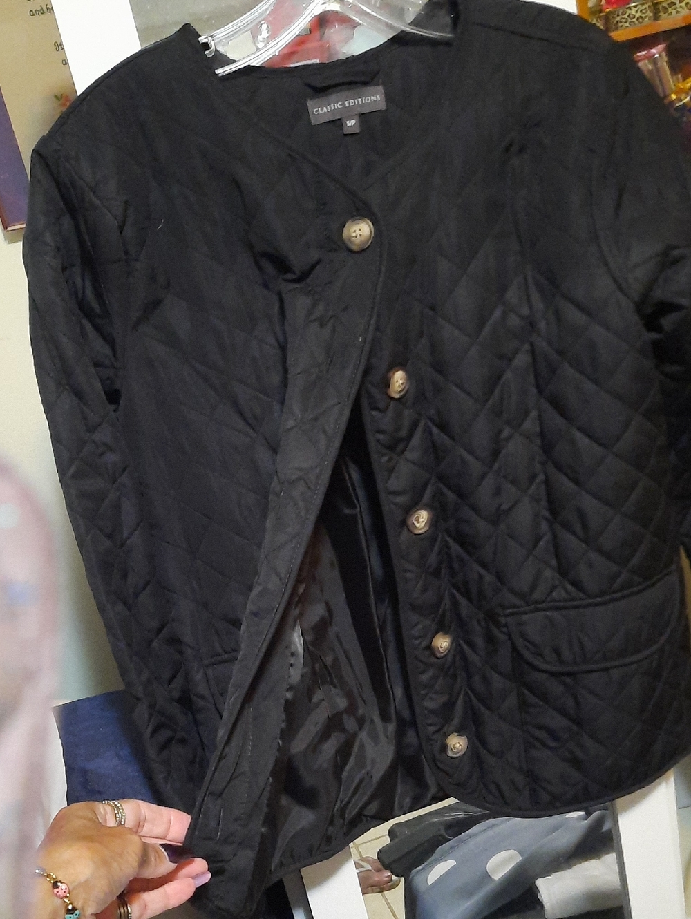 Black Quilted Lightweight Packable Travel Button-Front Jacket Size Small